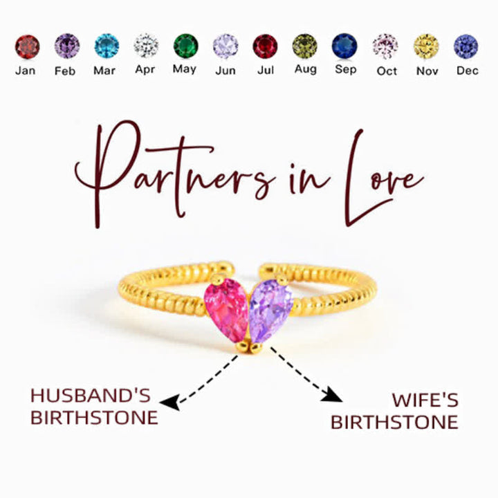 Olivenorma Partners In Love Heart Custom Birthstone Ring - Golden - 2 Birthstones - image 0