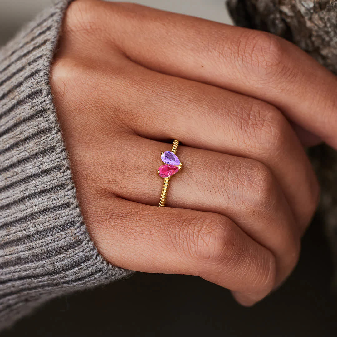 Olivenorma Partners In Love Heart Custom Birthstone Ring - image 2