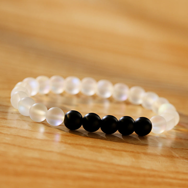 Olivenorma Moonstone Black Onyx Besties Stretch Beaded Bracelet - 5 Black Onyx Beads + Moonstone - image 6