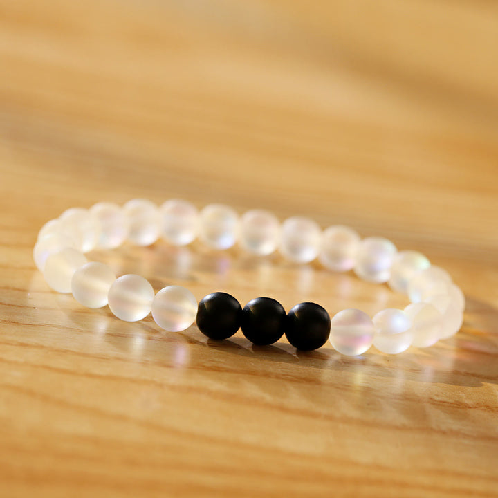 Olivenorma Moonstone Black Onyx Besties Stretch Beaded Bracelet - 3 Black Onyx Beads + Moonstone - image 3
