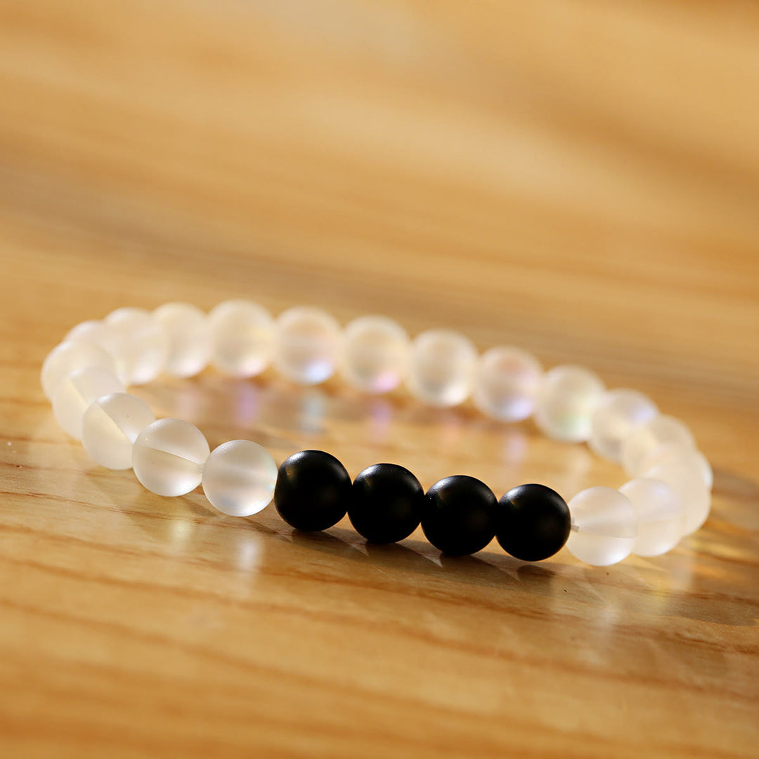 Olivenorma Moonstone Black Onyx Besties Stretch Beaded Bracelet - 4 Black Onyx Beads + Moonstone - image 4