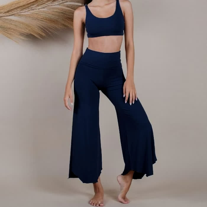 Olivenorma Plain Color High-Waist Yoga Cropped Women's Flare Pants - Navy - 2XL - image 18