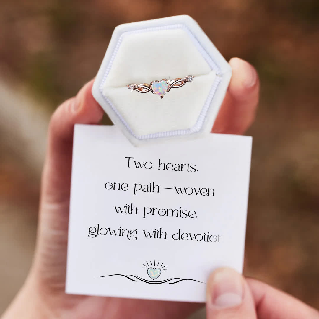 Olivenorma "Eternity Twist" Opal Heart Promise Ring - Rose Gold - 10 - image 0