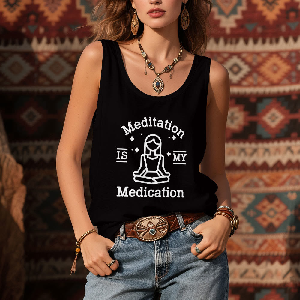 Olivenorma "MEDITATION IS MY MEDICATION" Yoga Tee Tank Top Shirt - image 1
