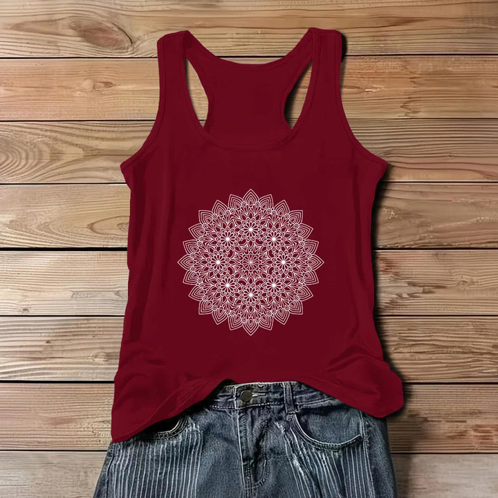 Olivenorma Mandala Floral Printed T-Shirts for Women Graphic Tank Top  - Red - 3XL - image 8