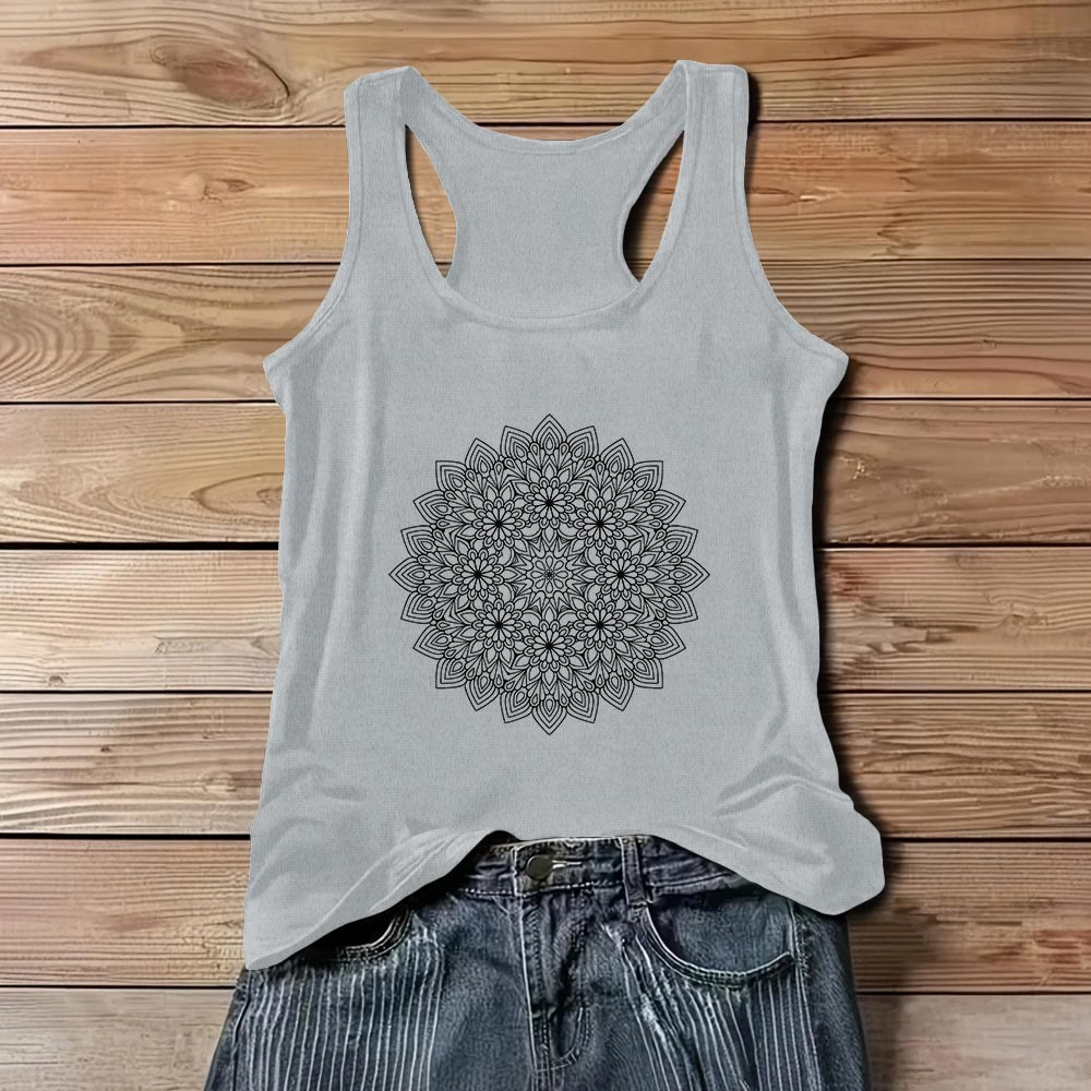 Olivenorma Mandala Floral Printed T-Shirts for Women Graphic Tank Top  - Gray - 3XL - image 6
