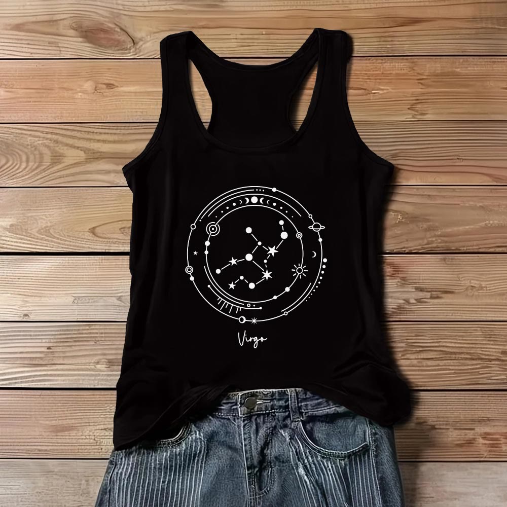 Olivenorma 12 Constellations Zodiac Star Map Black T-Shirts Tank Top - Virgo - 3XL - image 5