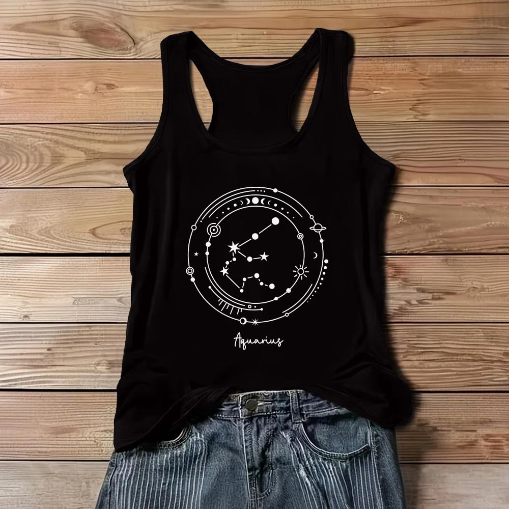 Olivenorma 12 Constellations Zodiac Star Map Black T-Shirts Tank Top - Aquarius - 3XL - image 10