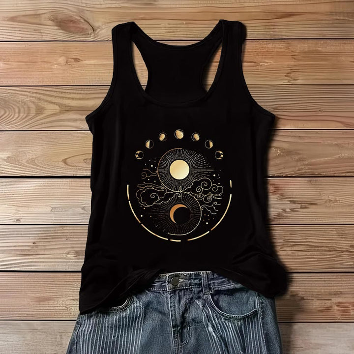 Olivenorma Moon And Sun Mystical Moon Phase Tank Top Boho Sleeveless T-Shirt - Black - 3XL - image 0
