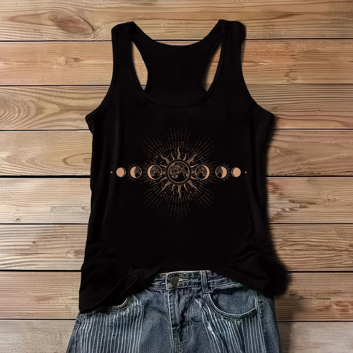 Olivenorma Celestial Mystical Moon Phase Crewneck Sleeveless Women Tank Top Tee - Black - 3XL - image 4