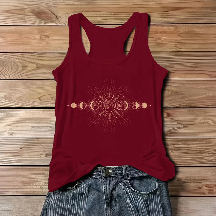 Olivenorma Celestial Mystical Moon Phase Crewneck Sleeveless Women Tank Top Tee - Red - 3XL - image 8