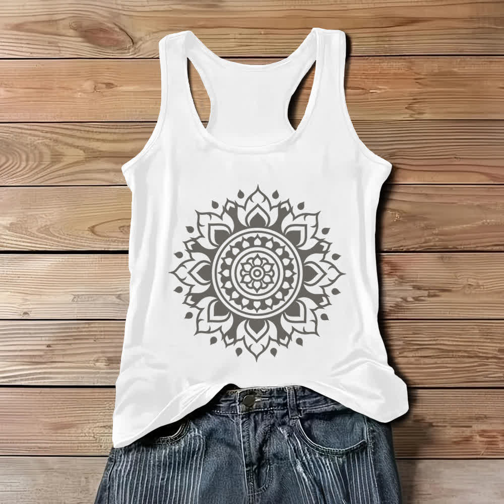 Olivenorma Boho Mandala Flowy Womens Flowy Tank Top - White - 3XL - image 2