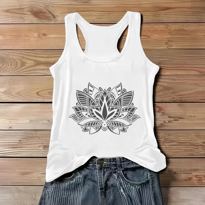 Olivenorma Lotus Flower Yoga Mandala Tank Top - White - 3XL - image 2