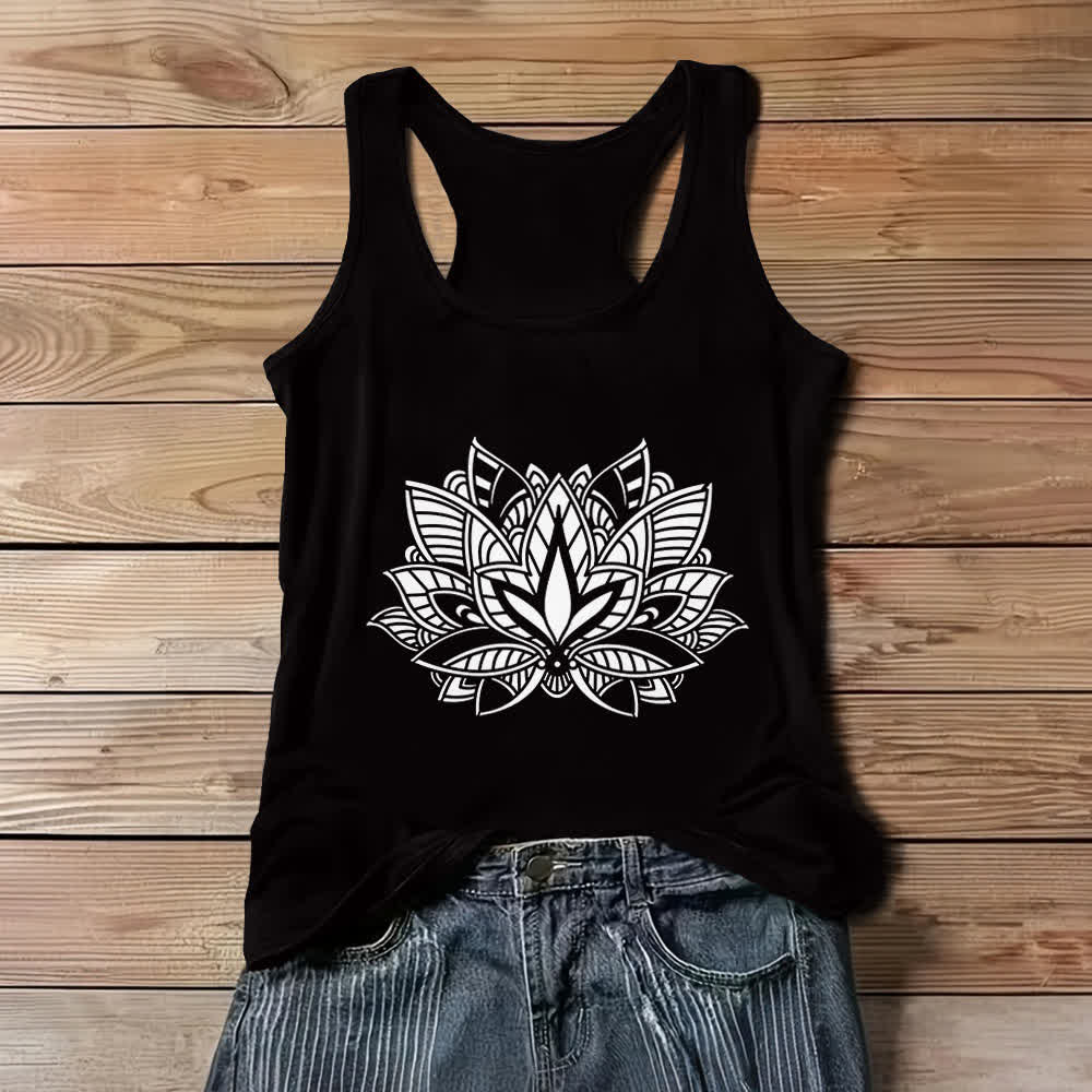 Olivenorma Lotus Flower Yoga Mandala Tank Top - Black - 3XL - image 4