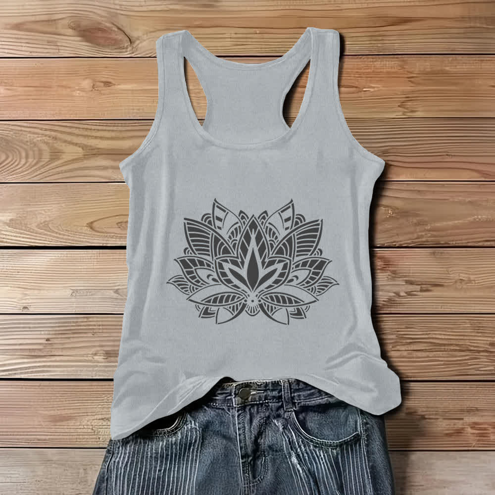 Olivenorma Lotus Flower Yoga Mandala Tank Top - Gray - 3XL - image 6