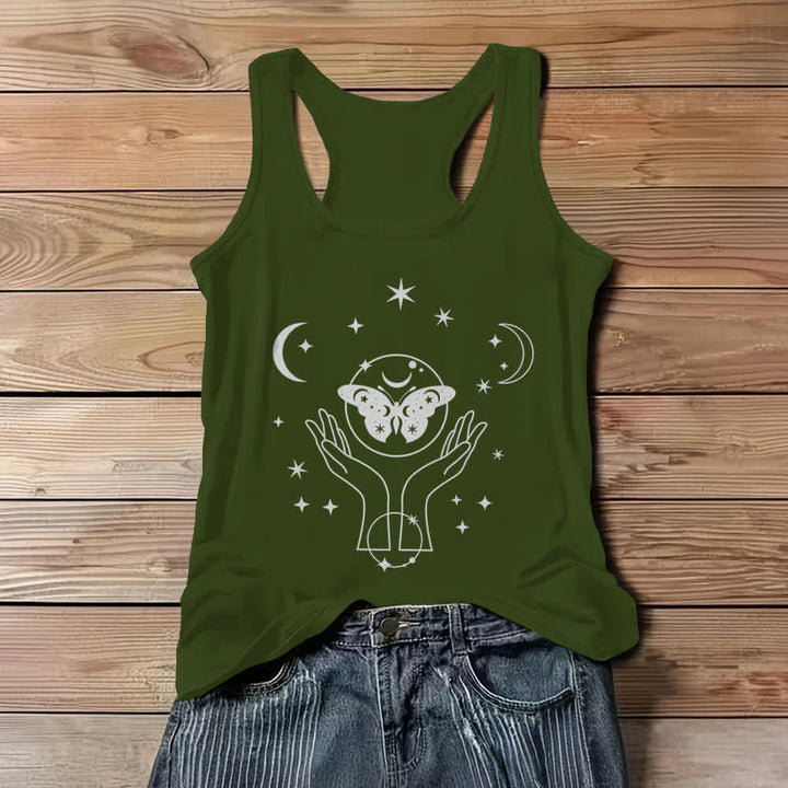 Olivenorma Celestial Butterfly Lunar Prayer Hands Tank Top - Green - 3XL - image 0