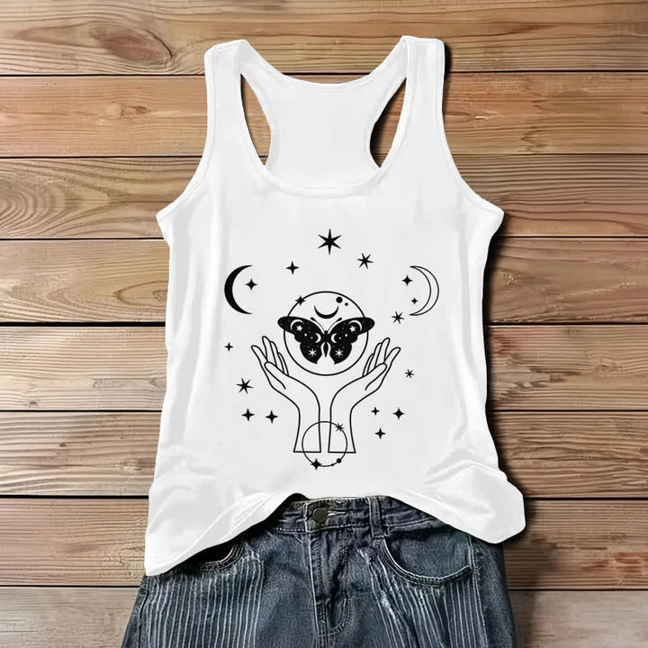 Olivenorma Celestial Butterfly Lunar Prayer Hands Tank Top - White - 3XL - image 2