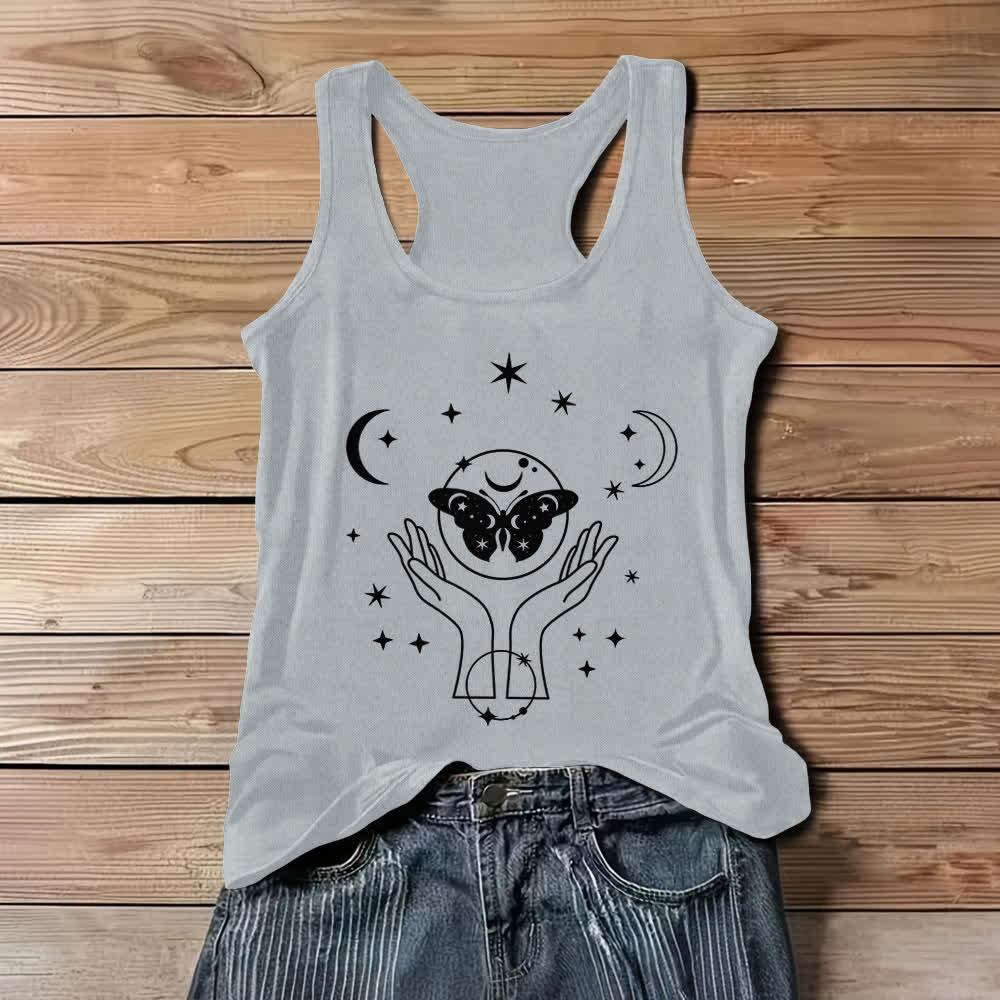 Olivenorma Celestial Butterfly Lunar Prayer Hands Tank Top - Gray - 3XL - image 6