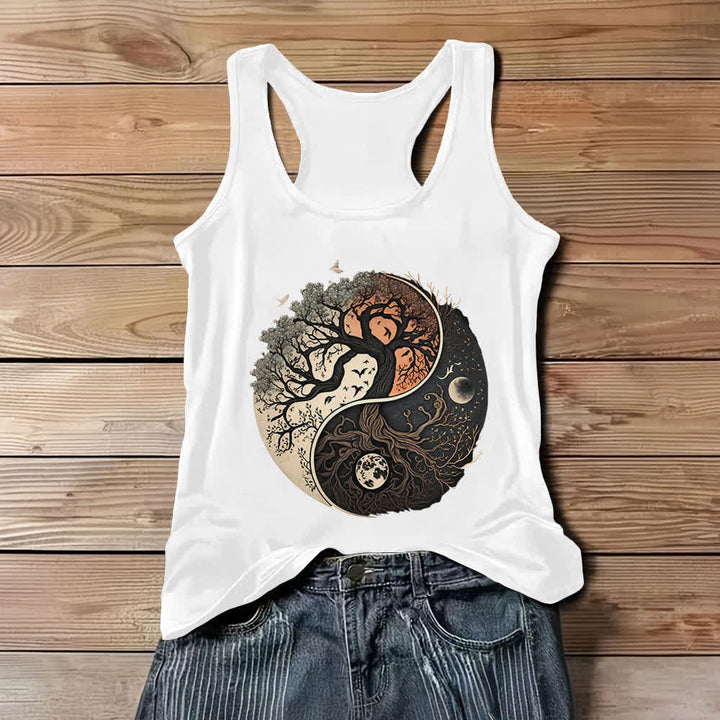 Olivenorma Yin Yang Tree Print Sleeveless Tank Top - White - 3XL - image 2