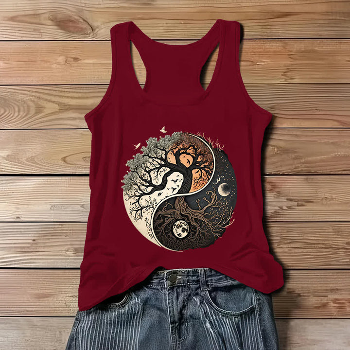 Olivenorma Yin Yang Tree Print Sleeveless Tank Top - Red - 3XL - image 6