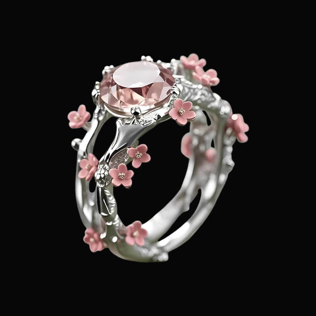 Olivenorma Enchanted Sakura Grove Rose Quartz Ring - Silver Color - US 10 - image 6