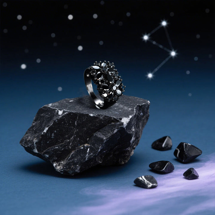 Olivenorma Cassiopeia's Shadow Obsidian Floral Ring - image 3