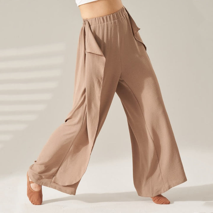 Olivenorma Polyester Flowy Wide-Leg Elastic Yoga Pants - Khaki - XL - image 6