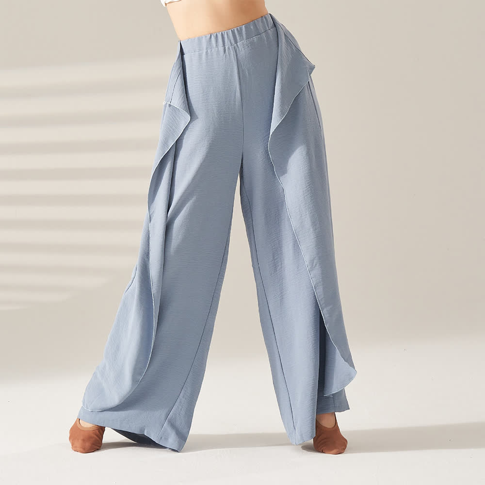 Olivenorma Polyester Flowy Wide-Leg Elastic Yoga Pants - Blue - XL - image 2