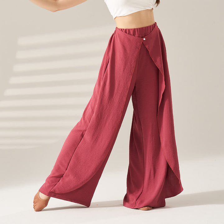 Olivenorma Polyester Flowy Wide-Leg Elastic Yoga Pants - Red - XL - image 0