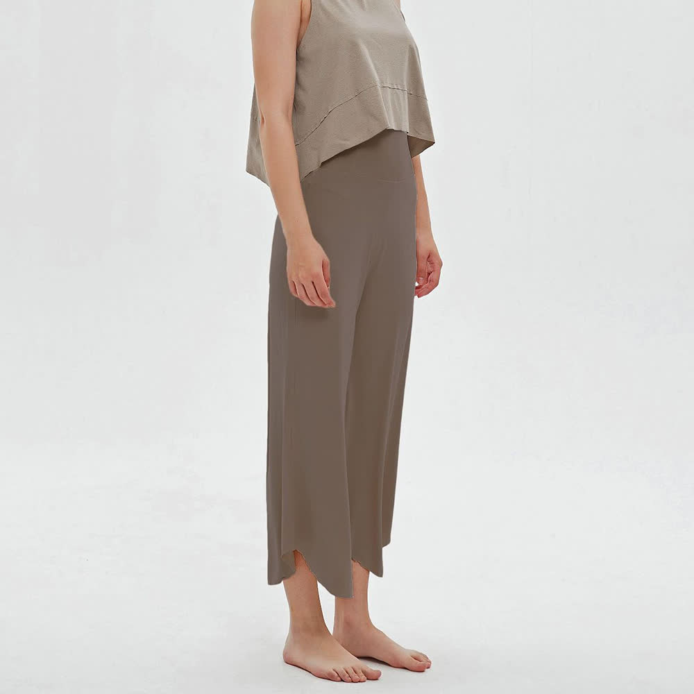 Olivenorma Plain Color High-Waist Wide-Leg Loose Flare Yoga Pants - Brown - L - image 8