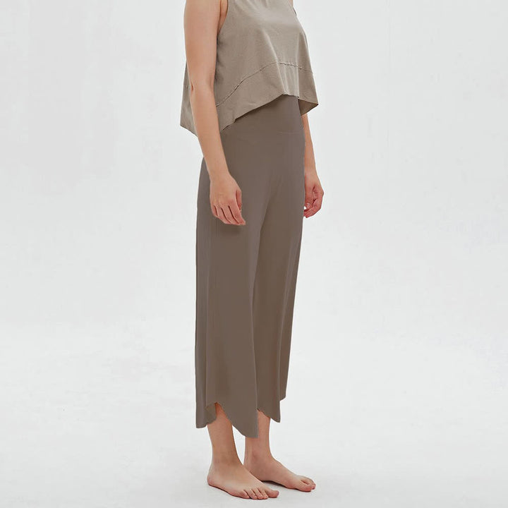 Olivenorma Plain Color High-Waist Wide-Leg Loose Flare Yoga Pants - Brown - L - image 8