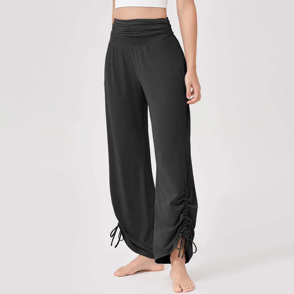 Olivenorma Viscose High-Waist Loose-Fit Shirred Yoga Pants - Black - XL - image 26