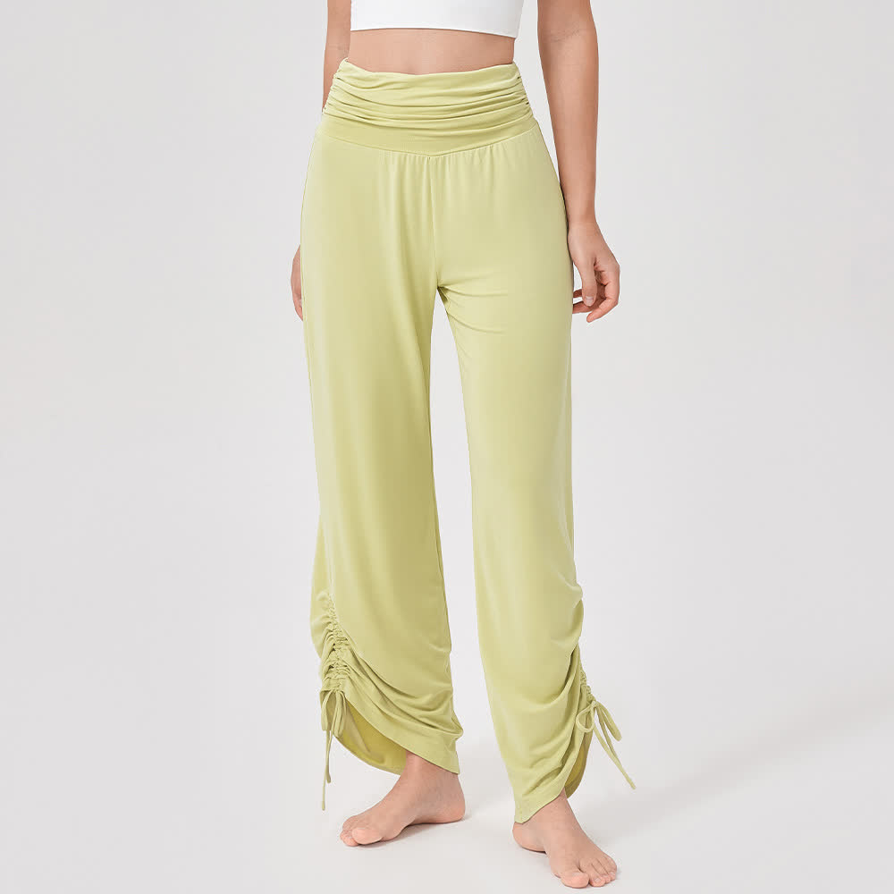 Olivenorma Viscose High-Waist Loose-Fit Shirred Yoga Pants - Yellow - XL - image 6