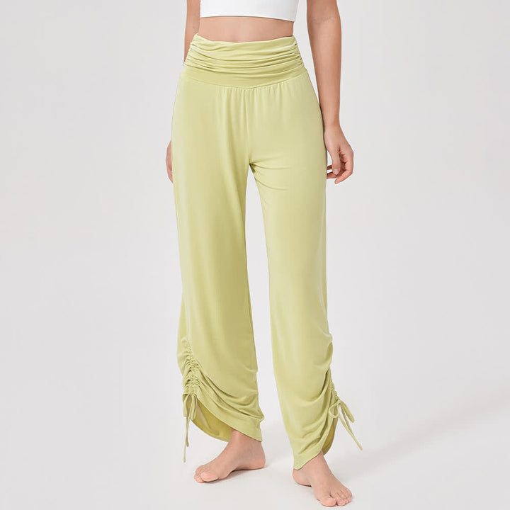 Olivenorma Viscose High-Waist Loose-Fit Shirred Yoga Pants - Yellow - XL - image 6