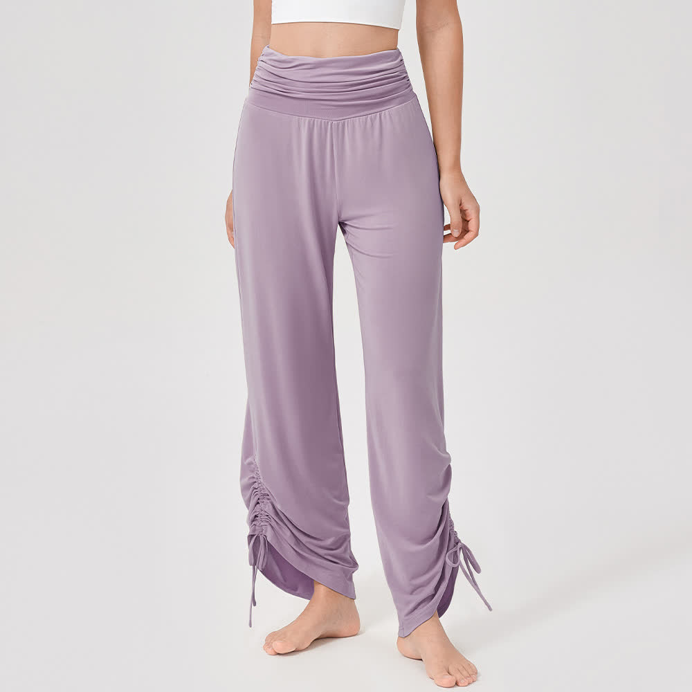 Olivenorma Viscose High-Waist Loose-Fit Shirred Yoga Pants - Purple - XL - image 16