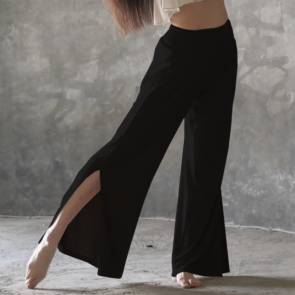 Olivenorma Cotton High-Waist Wide-Leg Slit Yoga Pants - Black - L - image 6