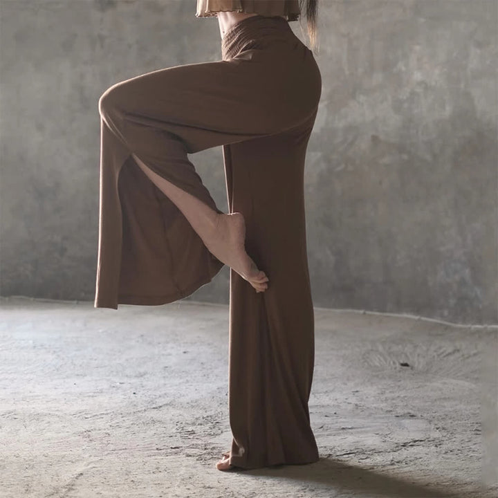 Olivenorma Cotton High-Waist Wide-Leg Slit Yoga Pants - Brown - L - image 4