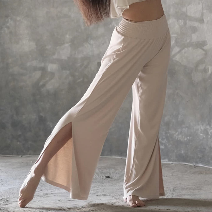 Olivenorma Cotton High-Waist Wide-Leg Slit Yoga Pants - Off-White - L - image 0
