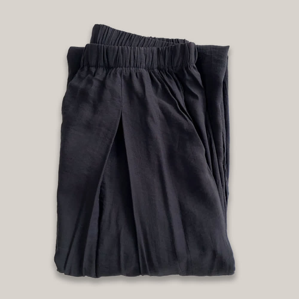 Olivenorma Tencel Cotton Linen Loose Wide-Leg Yoga Pants - Black - L - image 3