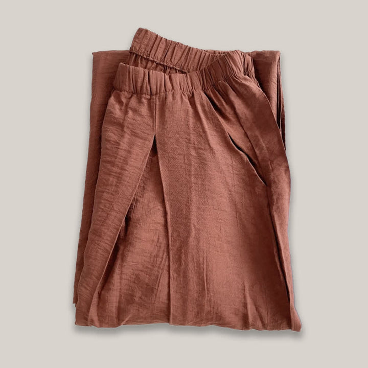 Olivenorma Tencel Cotton Linen Loose Wide-Leg Yoga Pants - Brick Red - L - image 6