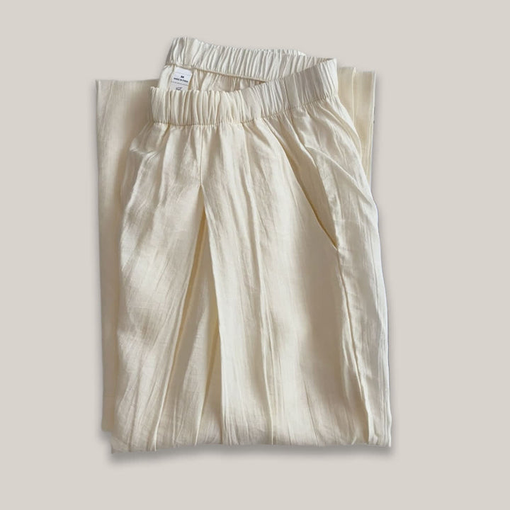 Olivenorma Tencel Cotton Linen Loose Wide-Leg Yoga Pants - Off-White - L - image 1