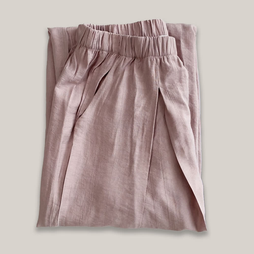Olivenorma Tencel Cotton Linen Loose Wide-Leg Yoga Pants - Pink - L - image 5