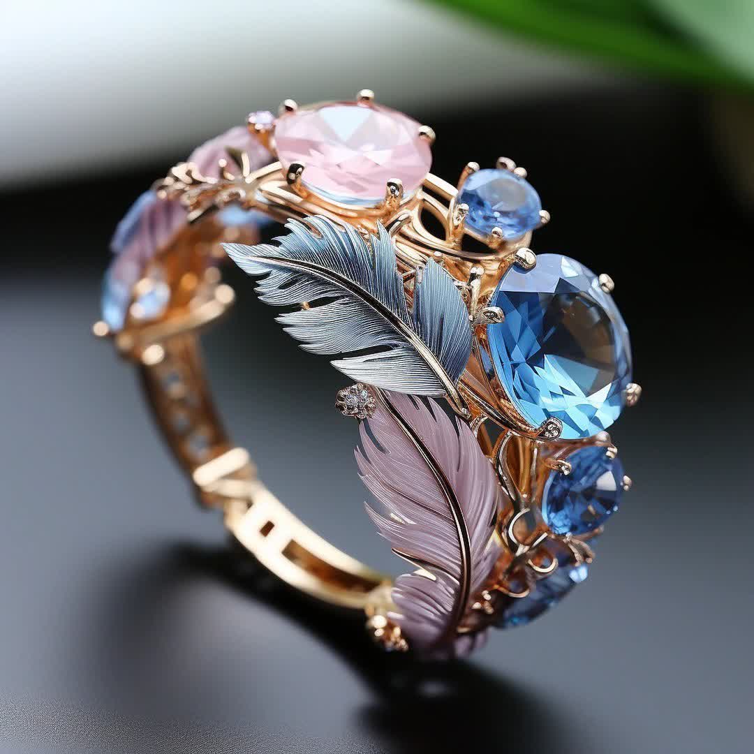 Olivenorma "Wings of Dawn" Crystal Feather Ring - US 10 - image 0