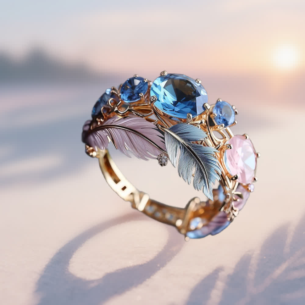 Olivenorma "Wings of Dawn" Crystal Feather Ring - image 3