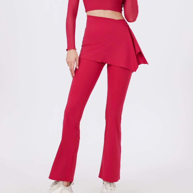 Olivenorma Wide Leg Flare Leggings 2Pcs Hip Cover Up And Yoga Pants Set - Red - XL - image 15