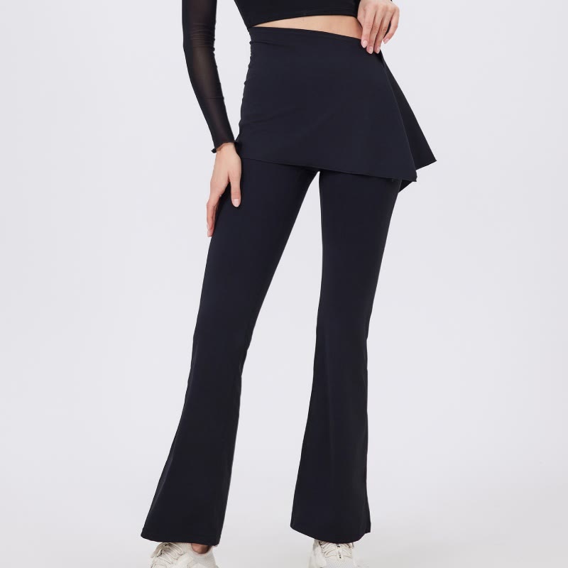 Olivenorma Wide Leg Flare Leggings 2Pcs Hip Cover Up And Yoga Pants Set - Black - XL - image 2