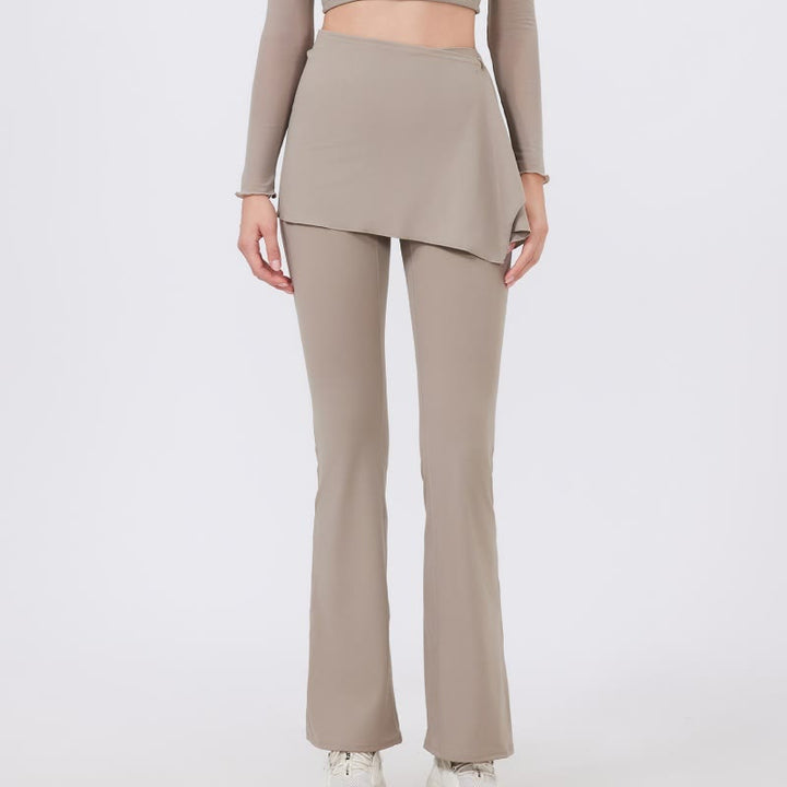 Olivenorma Wide Leg Flare Leggings 2Pcs Hip Cover Up And Yoga Pants Set - Beige - XL - image 13