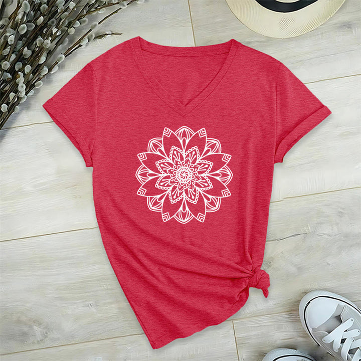 Olivenorma Mandala Floral Tee V-Neck Regular Fit Lotus Spiritual T-Shirt - image 27
