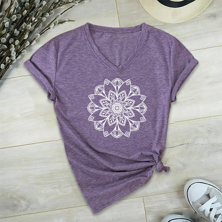 Olivenorma Mandala Floral Tee V-Neck Regular Fit Lotus Spiritual T-Shirt - image 19
