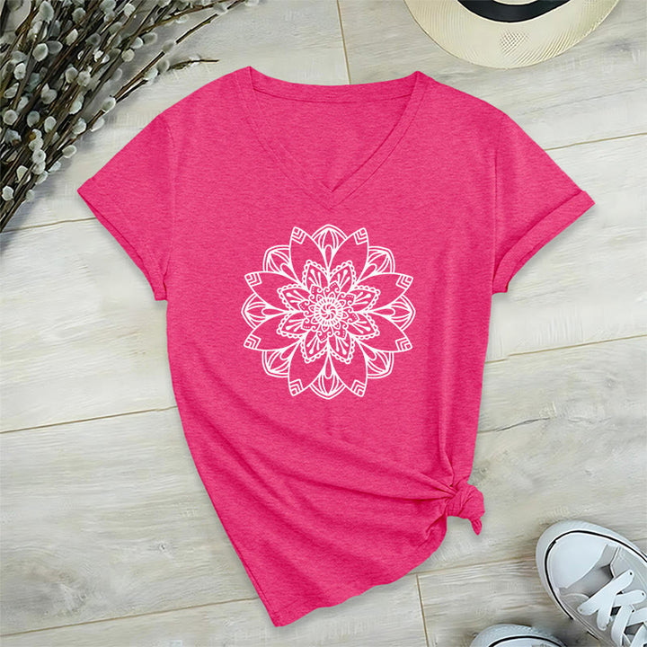 Olivenorma Mandala Floral Tee V-Neck Regular Fit Lotus Spiritual T-Shirt - image 29